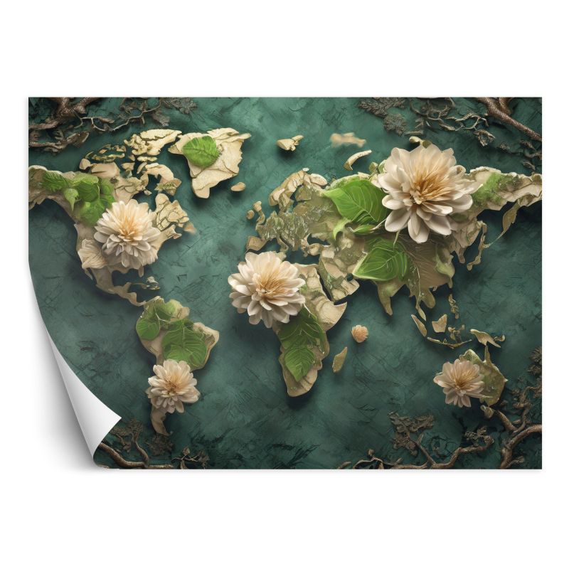 Fototapeta Feeby Kwiaty Mapa Świata Biały 350x245 1 szt