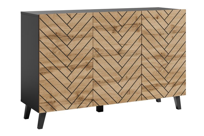 Komoda RTV MINIO go for it LOKET S 120cm, czarny/dąb wotan MDF wzór M7, 1 szt.