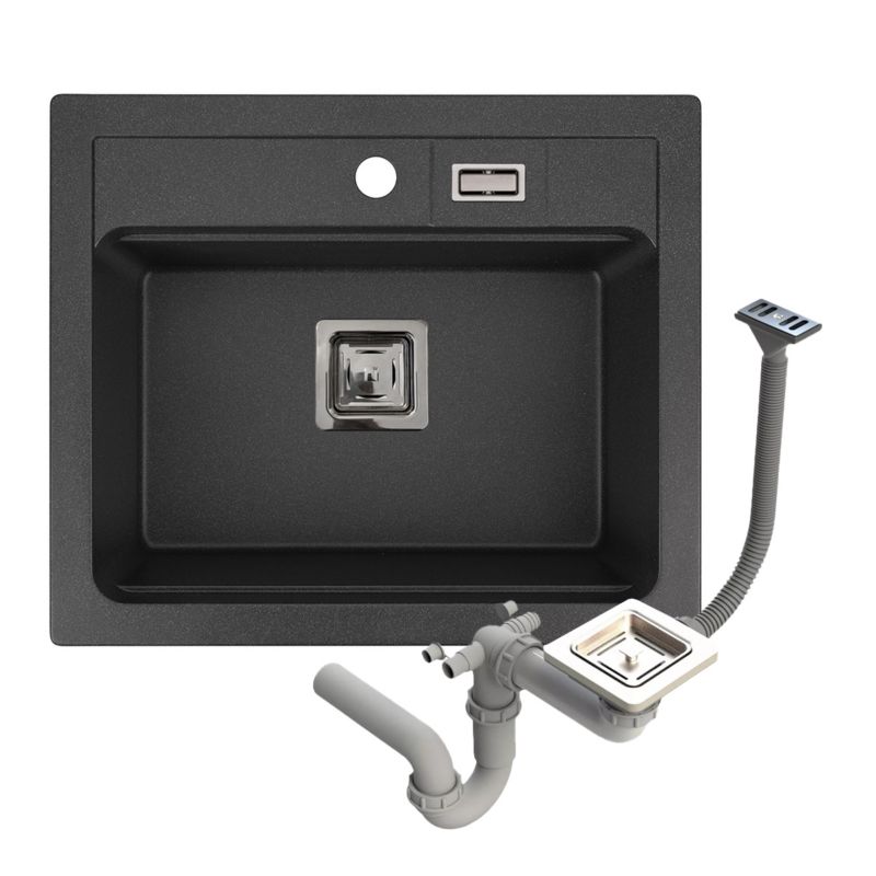 Zlewozmywak granitowy Brenor York czarny 59 x 50 cm jednokomorowy z syfonem manualnym 1 szt