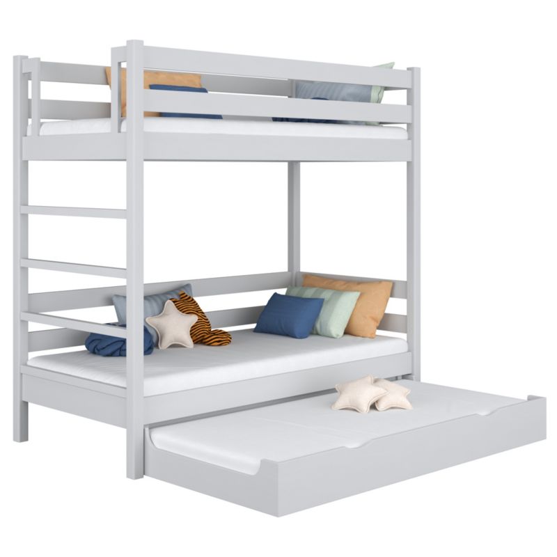 Drewniane łóżko N-WOOD piętrowe z szufladą na materac N03 popielaty 120x190 1szt.