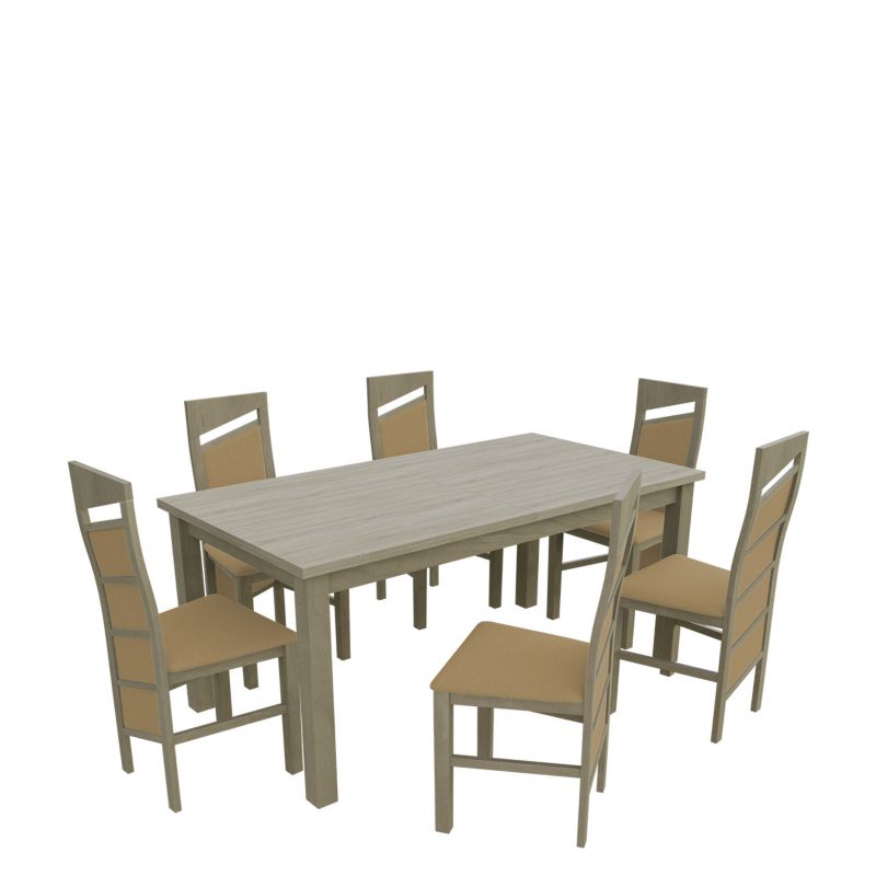 Zestaw RO19 MIRJAN 24 Stół rozkładany S18-L 80x160/200 + 6 krzeseł K61 dąb sonoma + piaskowy 1 kpl.