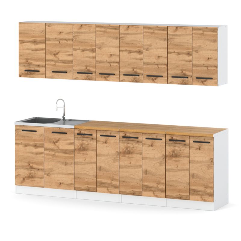 Zestaw Kuchenny Hurtownia-Mebli Z Blatem Kuchnia Vero 260cm Biały Mat Dąb Wotan 260x47x145 cm 1szt.