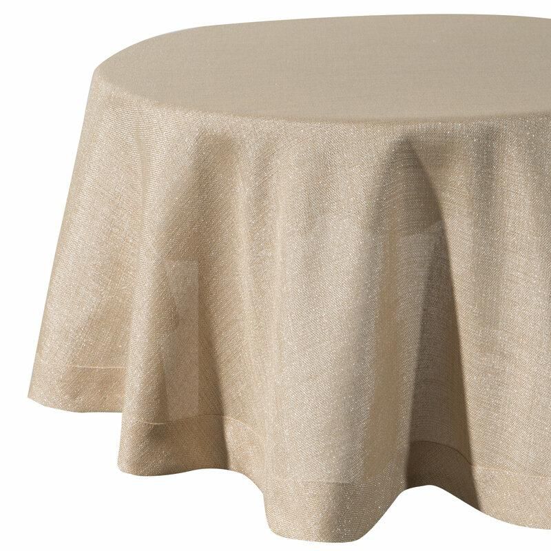 Obrus STELLA1 Eurofirany 180 cm okrągły złoty, płócienna tkanina z dodatkiem srebrnej nici 1szt.