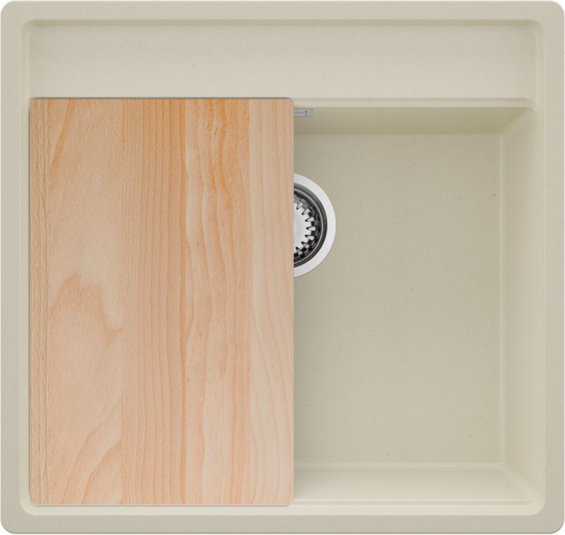 Zlewozmywak Bergen PRIMAGRAN Nablatowy 56x53cm do szafki od 60cm, Beżowy + Syfon + Deska, S188, 1 szt.