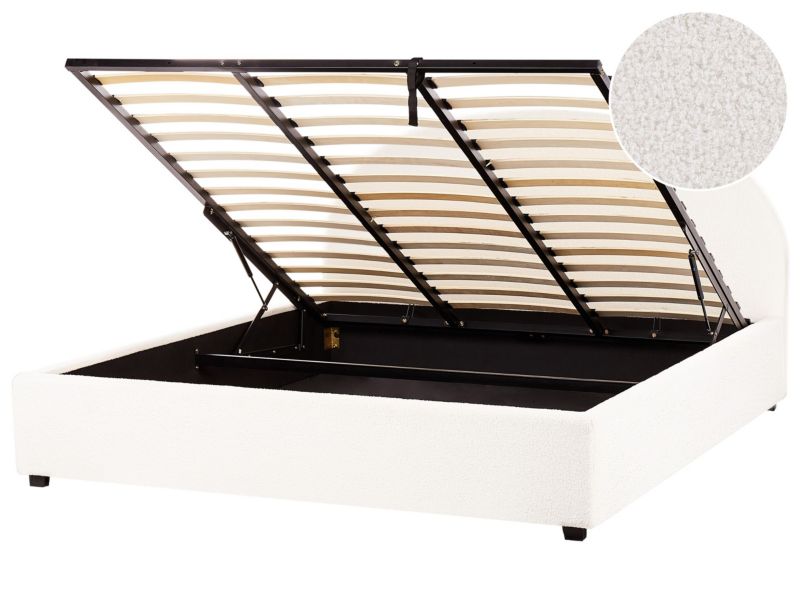 Łóżko z pojemnikiem boucle 180 x 200 cm złamana biel Vaucluse 1 szt.