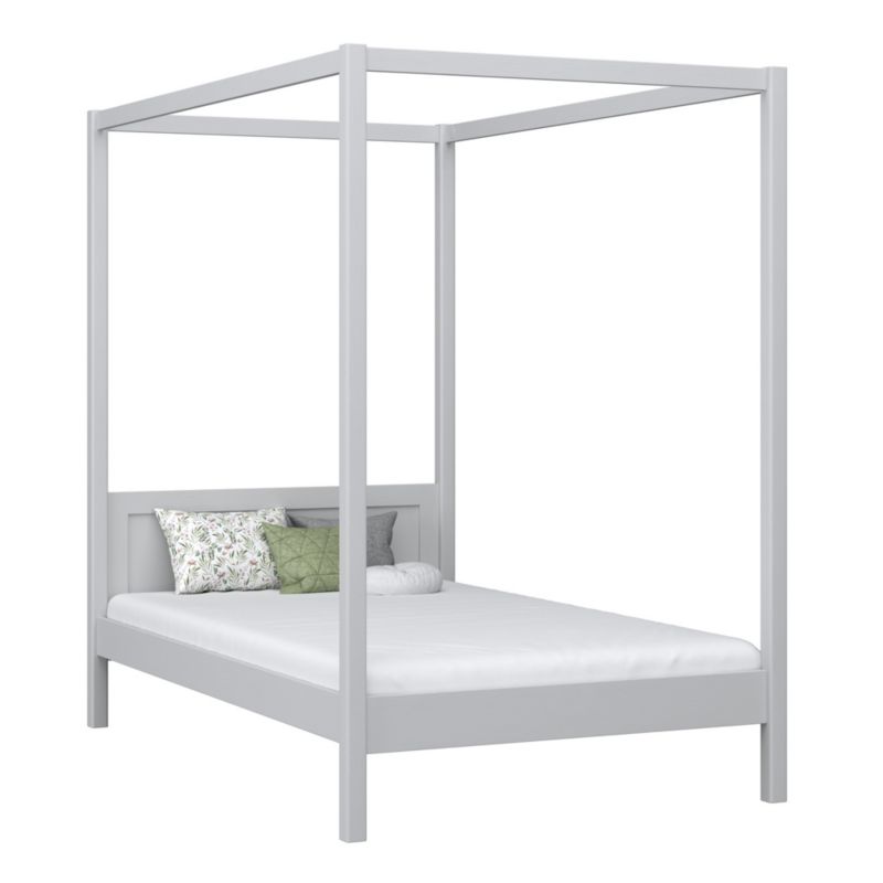 Drewniane łóżko N-WOOD pojedyncze z baldachimem N02 popielaty 90x200 1szt.