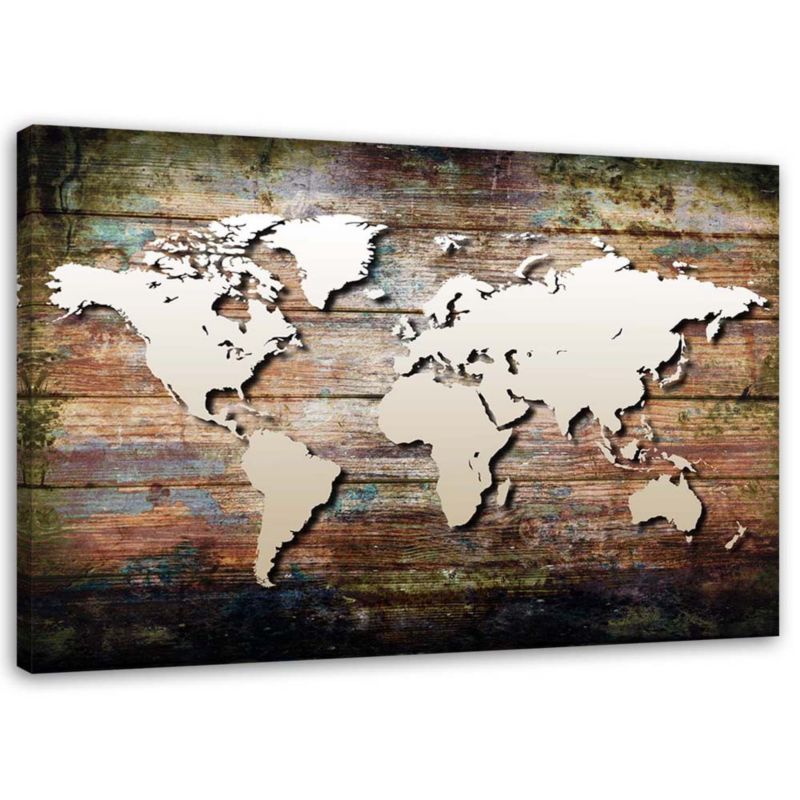 Obraz na płótnie Feeby Mapa świata na starych deskach 90x60cm 1szt