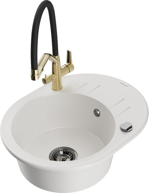 Zlewozmywak granitowy Mexen Kevin 1-komorowy z baterią kuchenną Duo czarny - 6517-76-671701-70-B 1 szt.