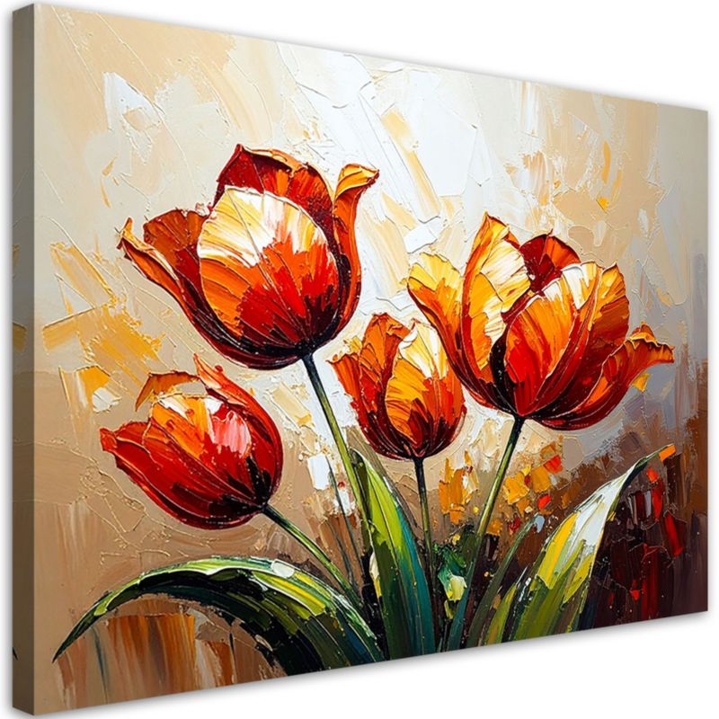 Obraz do salonu Feeby Czerwone Tulipany na beżowym abstrakcyjnym tle 100x70cm 1szt