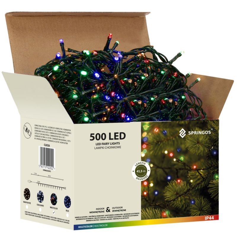Lampki choinkowe Springos 500 Led multikolor 41,5m oświetlenie świąteczne IP44 1 szt.