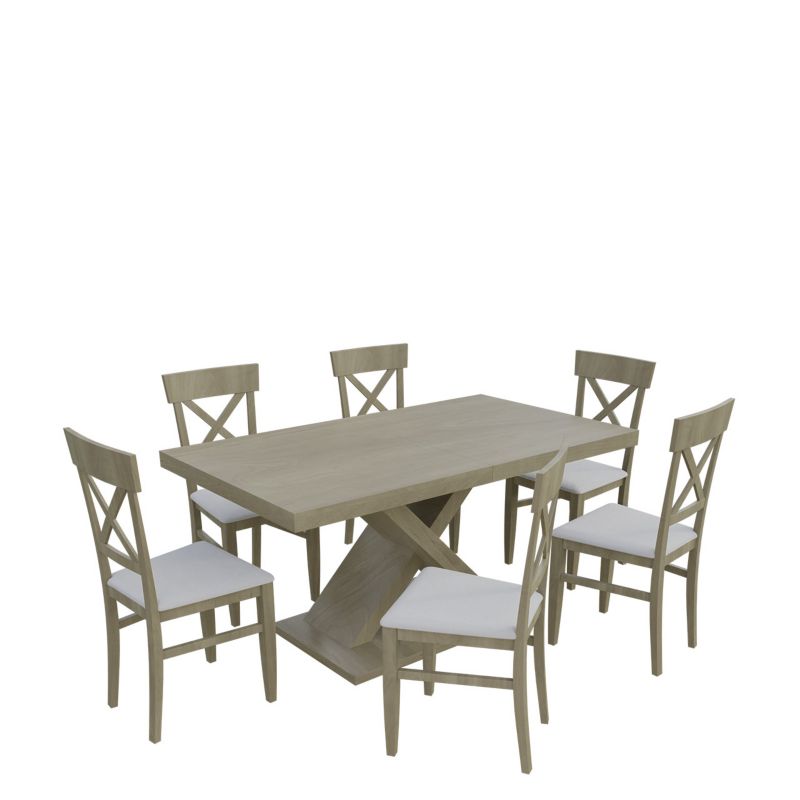 Zestaw RO44 MIRJAN 24 Stół rozkładany S50 90x160/210 + 6 krzeseł K64 dąb sonoma + biała ekoskóra 1 kpl.