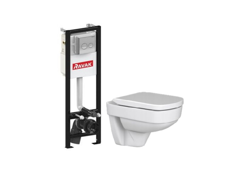 Zestaw WC miska wisząca Ravak Mero ze stelażem podtynkowym Slim przycisk chrom 1 szt.