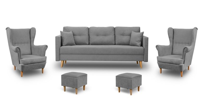 Zestaw skandynawski Bonni sofa 2xfotel 2xpodnóżek Szary 1 szt.