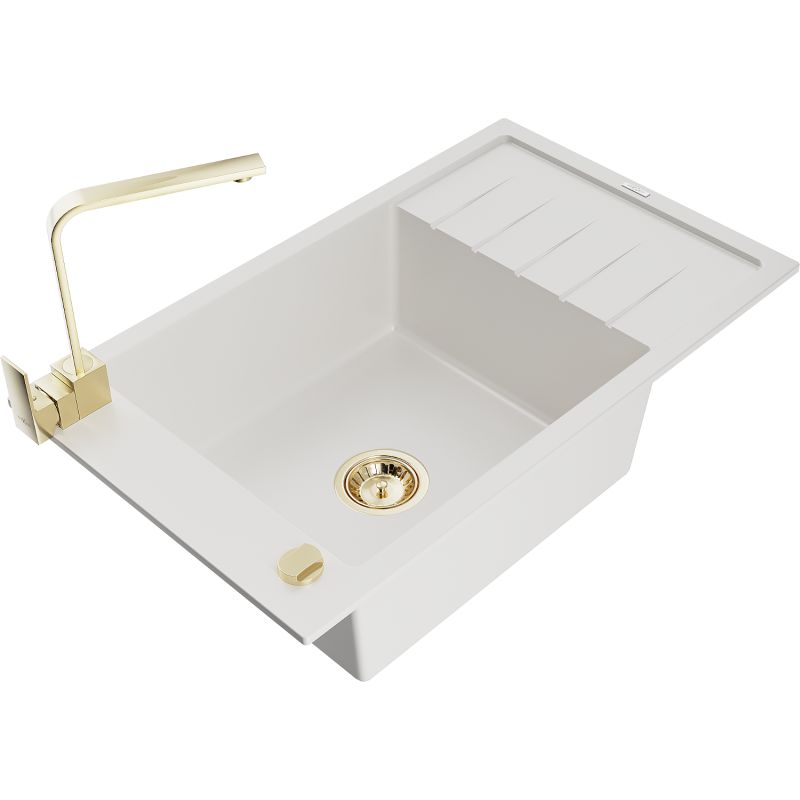 Zlewozmywak granitowy 1-komorowy Mexen Elias z ociekaczem i baterią kuchenną Rita czarny - 6511-77-670300-70-B 1 szt.