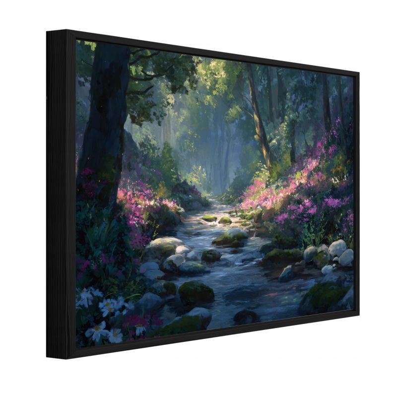 Obraz W Ramie WALLARENA Do Sypialni Salonu Na Płótnie Las Krajobraz Rzeka Zielony 100x70 cm PPR16332O1 1 szt.