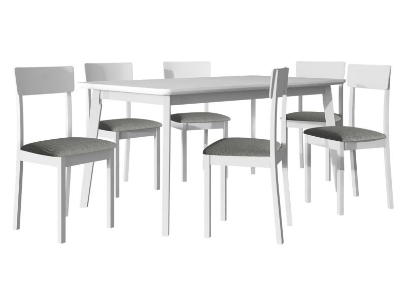 Zestaw DR19 MIRJAN 24 Stół rozkładany Oslo VIII 90x160/200 + 6 krzeseł Hugo New 1 biały + szara tapicerka 1 kpl.