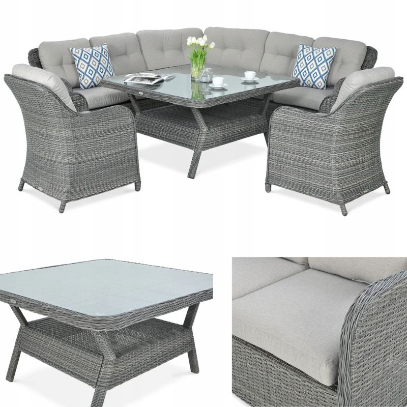 Narożnik Ogrodowy Zestaw Mebli SAVONA Technorattan Stół 2xFotel szary 1 szt