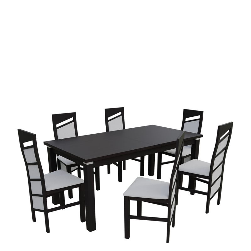 Zestaw RO48 MIRJAN 24 Stół rozkładany S18-L-S 80x160/200 + 6 krzeseł K61 wenge + biała ekoskóra 1 kpl.