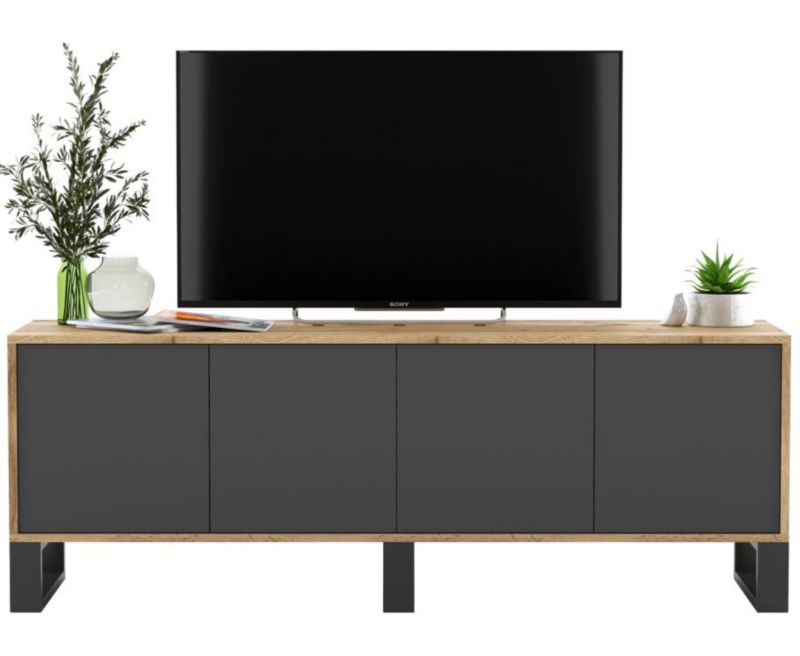 Szafka RTV Meble Lindner NILA 2 150 dąb wotan/czarna mat 1 szt.