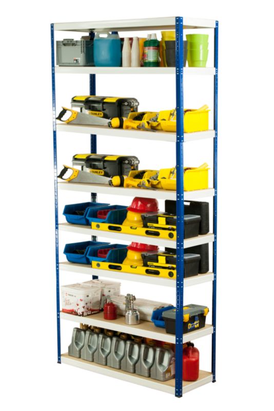 Regał metalowy MODO24 magazynowy niebiesko-biały helios 270x150x35cm 8 półek po 275 kg 1 szt.