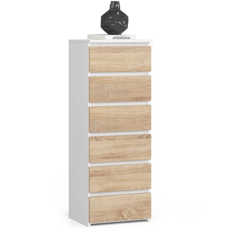 Komoda Akord CL6 Biały 40 cm 6 szuflad fronty kolor Dąb Sonoma mat 40x35x109 cm 1 szt.