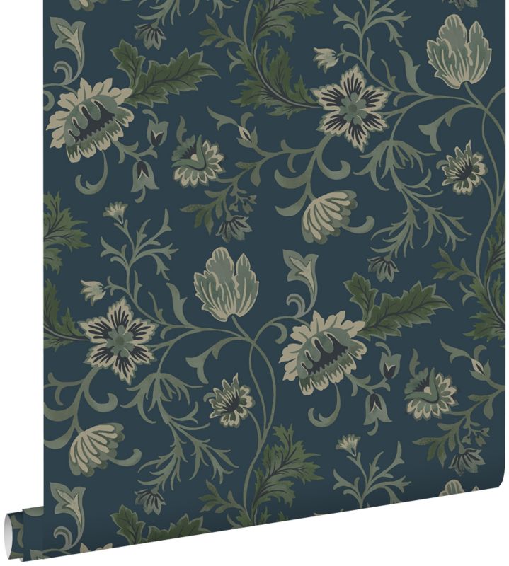 Tapeta ESTAhome zabytkowe kwiaty ciemnoniebieskimIzielonym 53 cm x 10.05 m - 1 rol.
