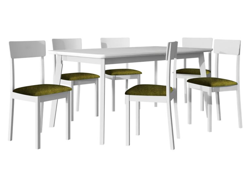 Zestaw DR19 MIRJAN 24 Stół rozkładany Oslo VIII 90x160/200 + 6 krzeseł Hugo New 1 biały + ciemnozielona tapicerka 1 kpl.