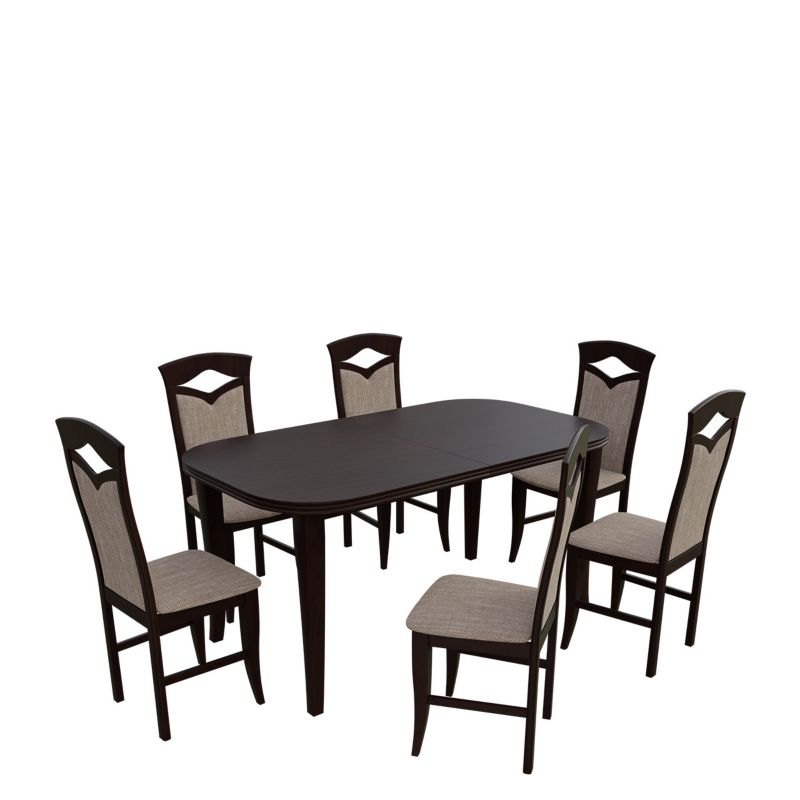 Zestaw RO04 MIRJAN 24 Stół rozkładany S02 90x160/240 + 6 krzeseł K53 orzech + jasny brąz 1 kpl.