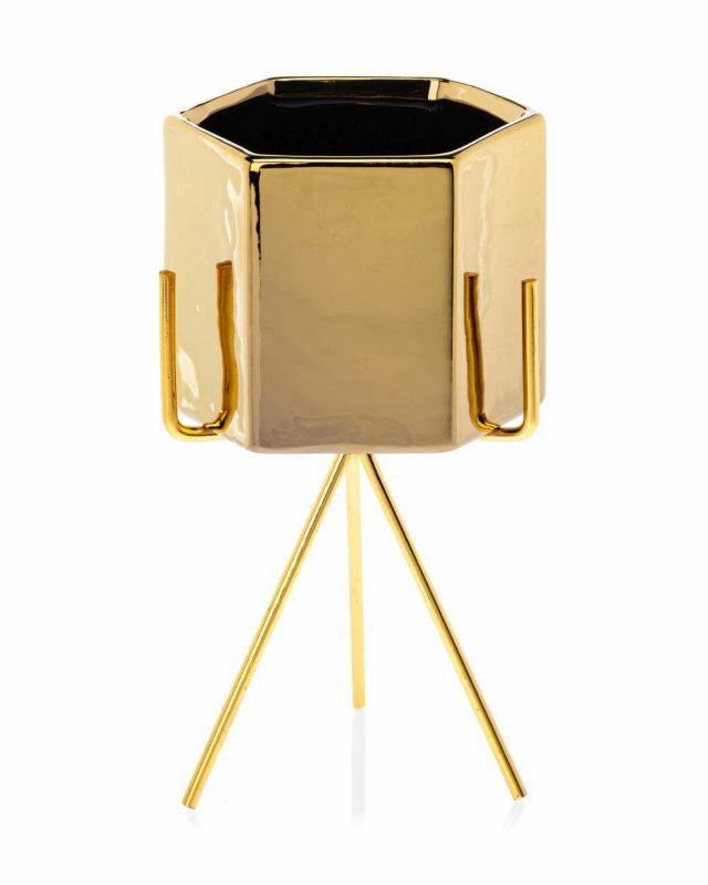 Doniczka Sashi Gold HowHomely złota ceramiczna h20 cm 1 szt.