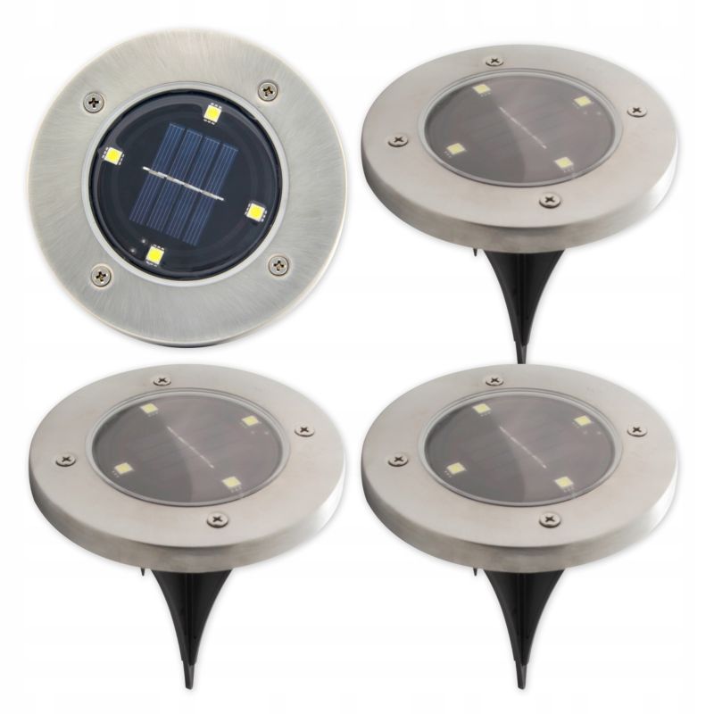 Lampa LED solarna MasterLED ogrodowa wbijana 4xSMD 0,4W zimna biel 6000K IP54 srebrzysta 4 szt.
