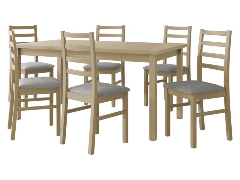 Zestaw DR02 MIRJAN 24 Stół rozkładany Modena II 90x160/200 + 6 krzeseł Nilo 8 sonoma + szara tapicerka 1 kpl.