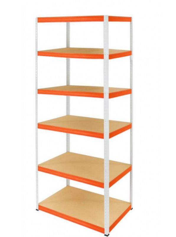 Regał metalowy MODO24 magazynowy stojak biało-pomarańczowy helios 196x110x40cm 6 półek po 275 kg 1 szt.
