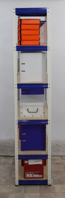 Regał metalowy MODO24 magazynowy biało-niebieski helios 213x30x30cm 6 półek po 175 kg 1 szt.