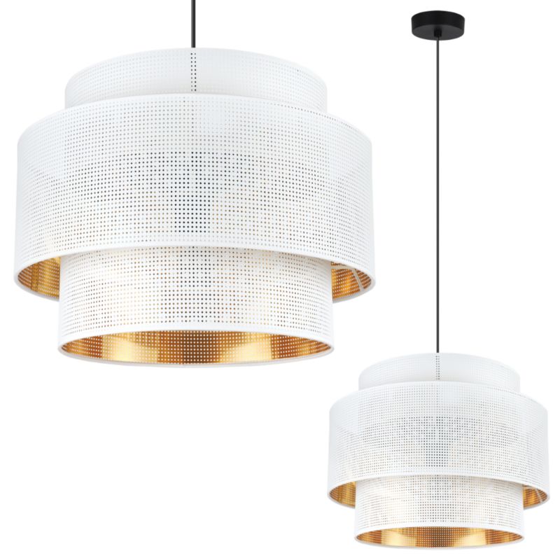 Lampa sufitowa wisząca Light Home LH Asti Trio 1x E27 60W klosz siatka 40cm biały/złoty podstawa czarna 1szt.