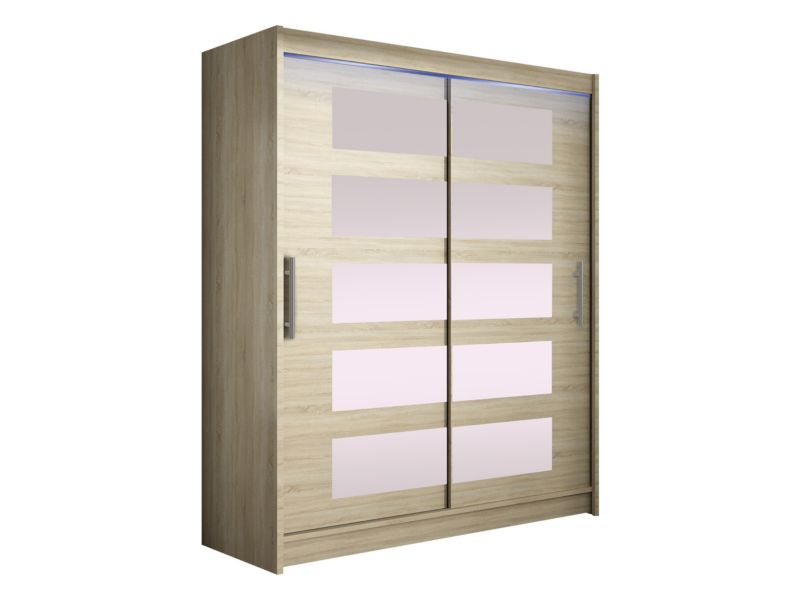Szafa MIRJAN 24 z drzwiami przesuwnymi Presto V z oświetleniem RGB dąb sonoma/lustro 1 szt.