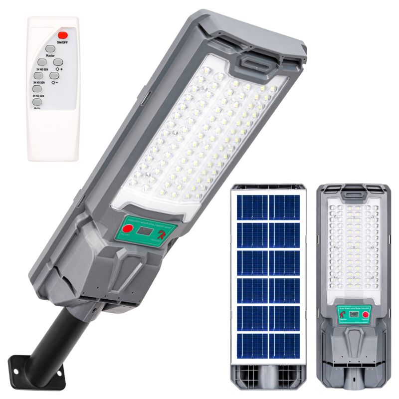 Lampa LED solarna uliczna MasterLED Lix 50W IP65 zimna biel 6000K z czujnikiem PIR i pilotem szara 1 szt.