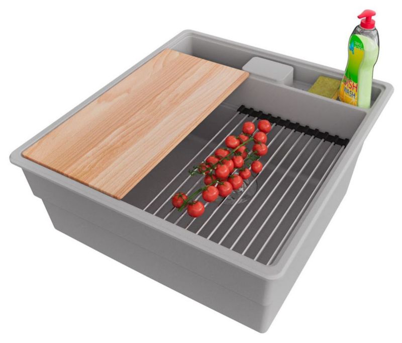 Zlewozmywak Nowy Jork PRIMAGRAN Nablatowy 48x53cm do szafki od 50cm, Szary + Syfon + Akcesoria, , 1 szt.