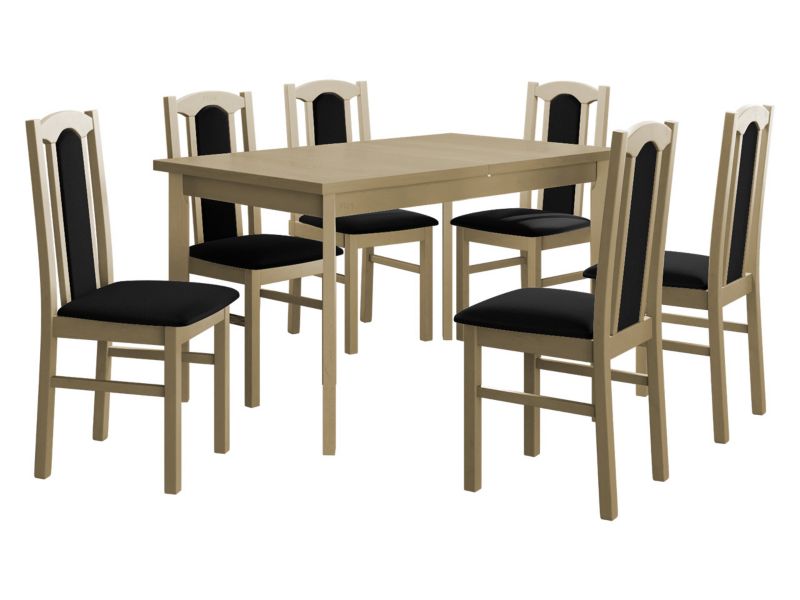 Zestaw DR08 MIRJAN 24 Stół rozkładany Modena I P 80x140/180 + 6 krzeseł Bos 7 sonoma + czarna tapicerka 1 kpl.