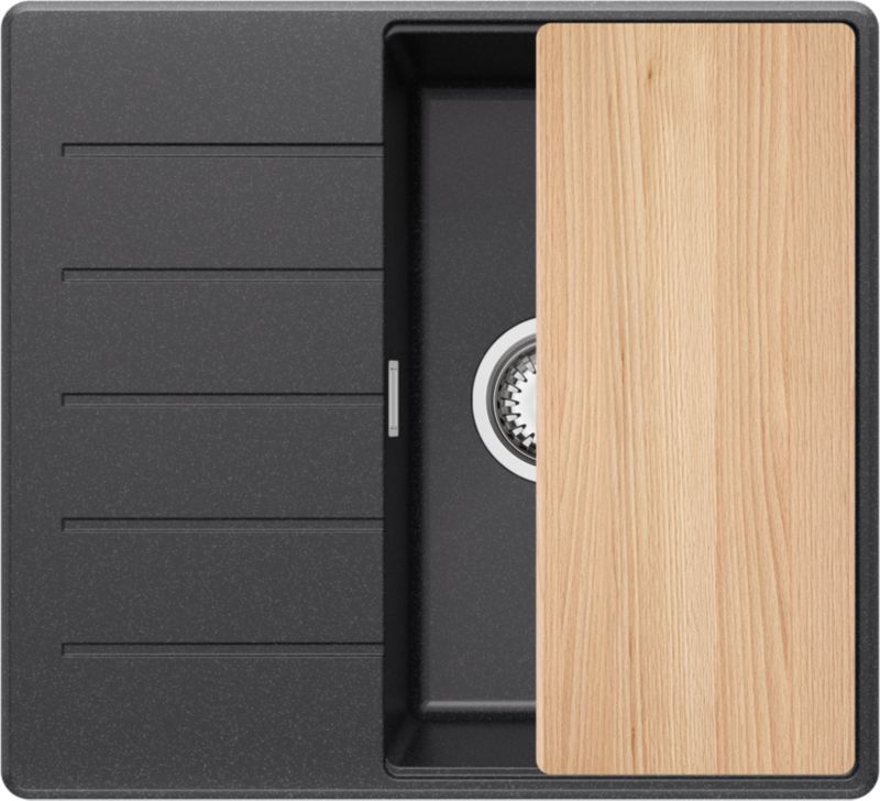 Zlewozmywak Kopenhaga PRIMAGRAN Nablatowy 55x50cm do szafki od 40cm, Grafitowy + Syfon + Deska, S059, 1 szt.