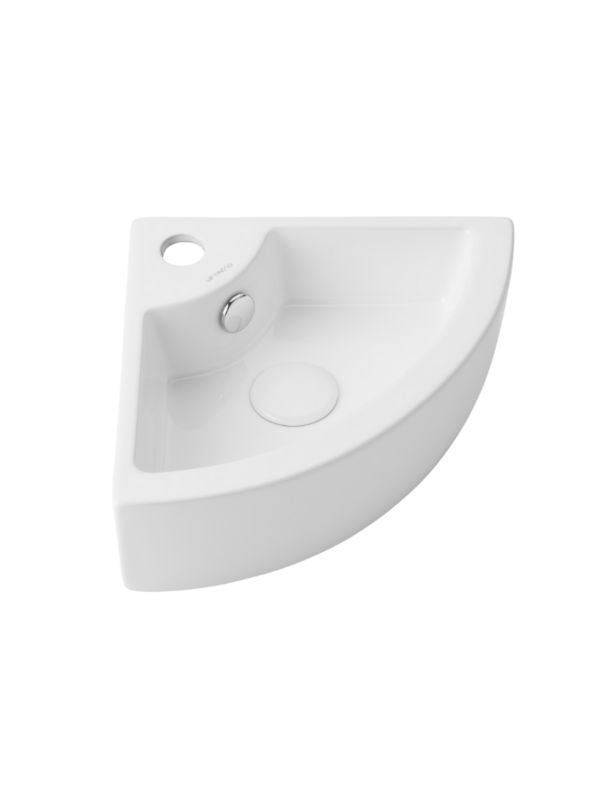 Umywalka ścienna-narożna Uptrend CHERRY L biały połysk, z otworem na baterię oraz przelewem 1 szt.