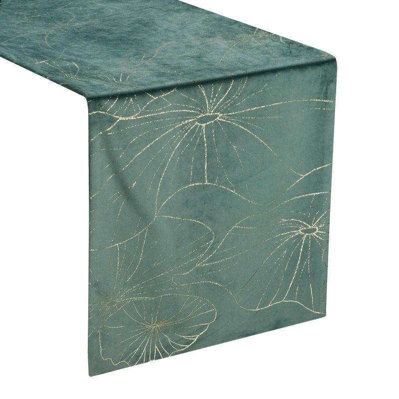 Bieżnik BLINK 15 Eurofirany 35 x 140 cm zielony welwetowy z liśćmi lilii wodnej 1 szt.