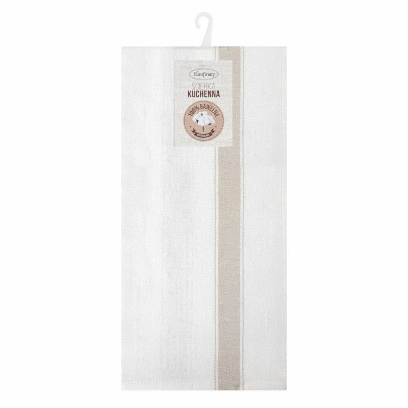 Komplet 2 ścierek SOFIA Eurofirany 50 x 70 cm białe bawełniane w beżowe pasy 1 kpl