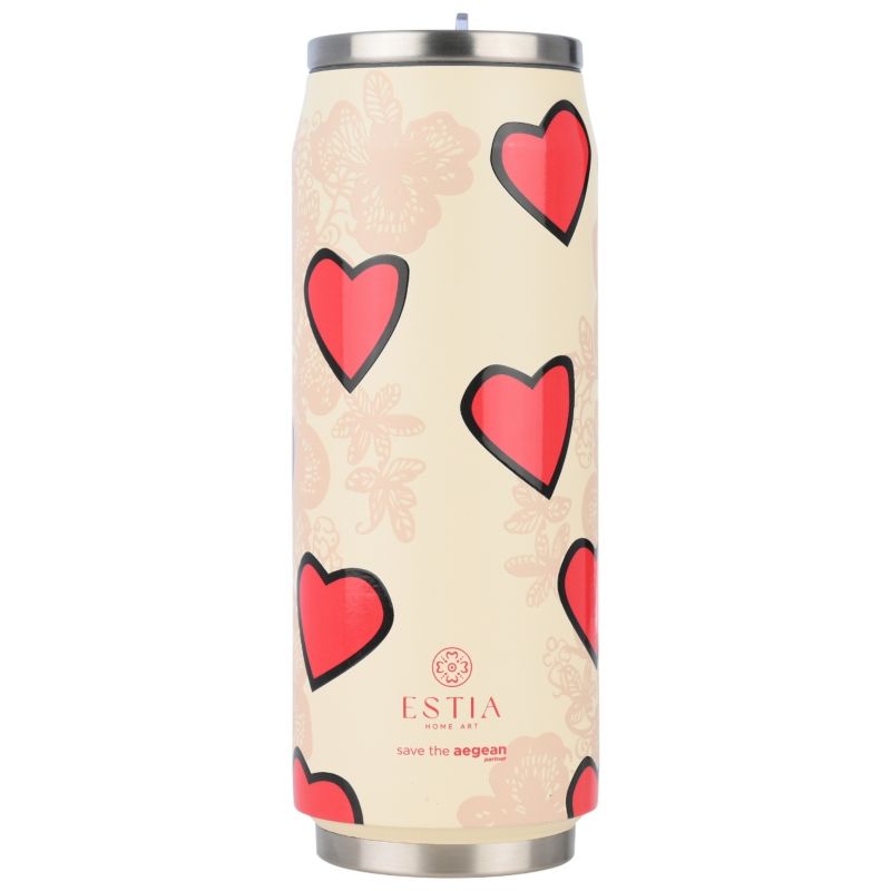 Kubek Termiczny Ze Słomką Tender Lace Estia Stal Nierdzewna Kremowy 500 Ml 1 Szt.