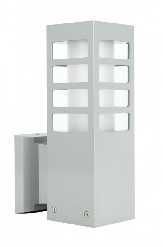 Kinkiet ścienny zewnętrzny SU-MA Rado srebrny biały klosz 1 x E27 x IP54 wym: 25 x 8 x 14 cm - 1 szt.