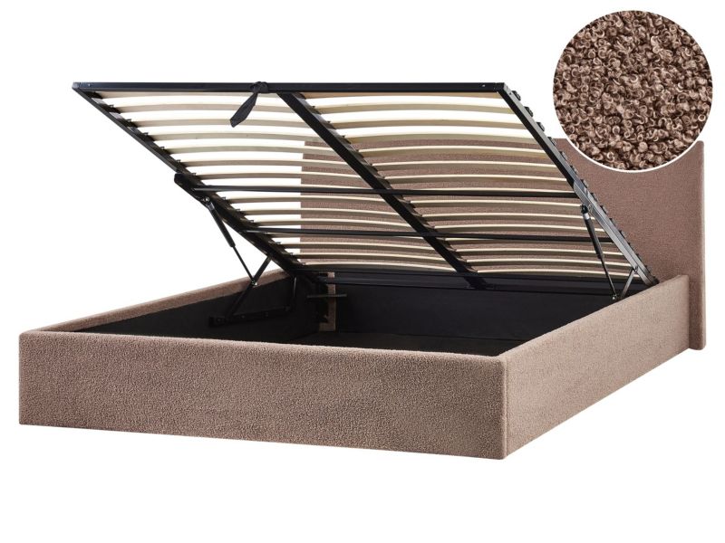 Łóżko z pojemnikiem Boucle Orbey 180 x 200 cm Brązowy 1 szt.
