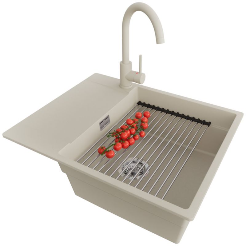 Zlewozmywak Granitowy San Francisco PRIMAGRAN Nablatowy 62x50cm, Beżowy + Bateria + Syfon + Akcesorium, S122, 1 szt.