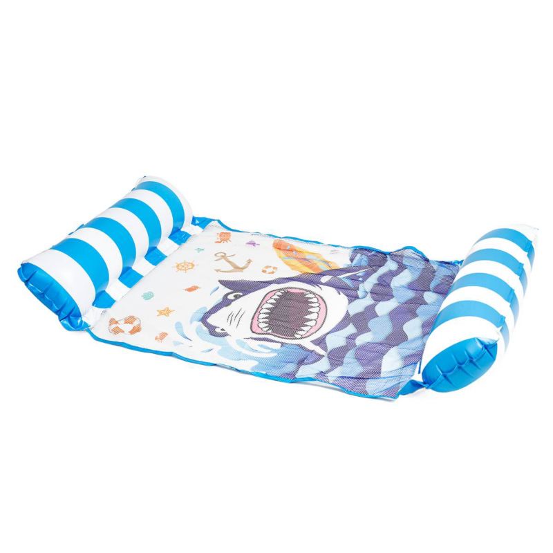 Materac dmuchany Be-active.pl ponton do pływania plażowy z siatką niebieski rekin 1szt