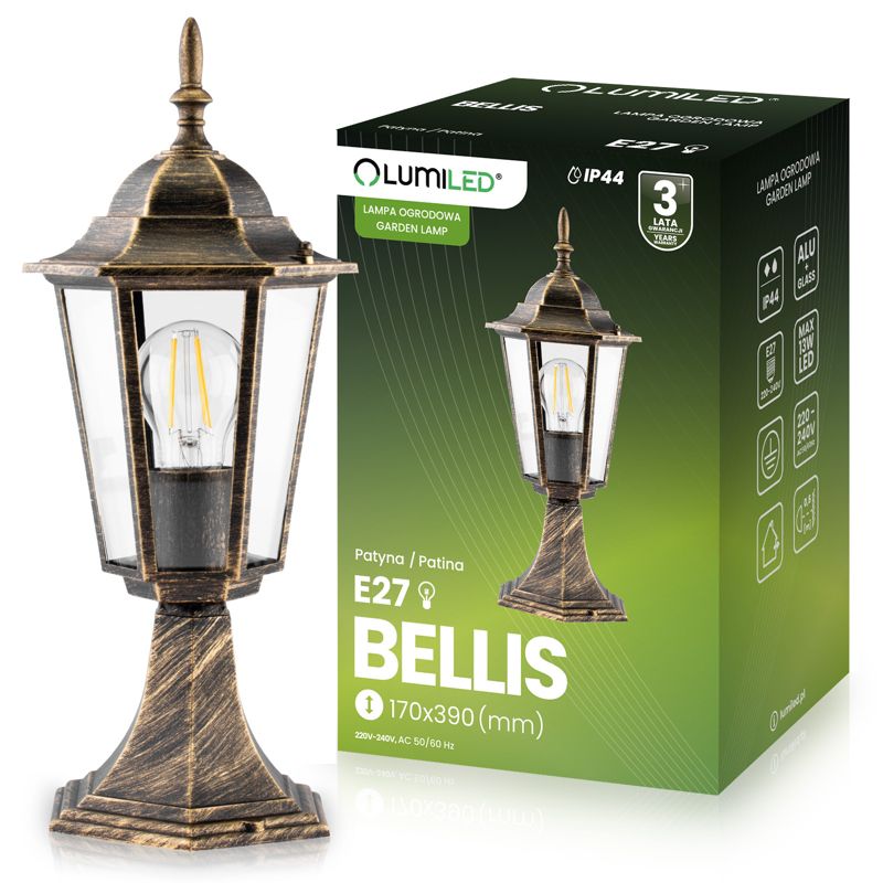Lampa Ogrodowa Lumiled Zewnętrzny E27 Niski Słupek Latarnia 40cm Patyna 1 szt.