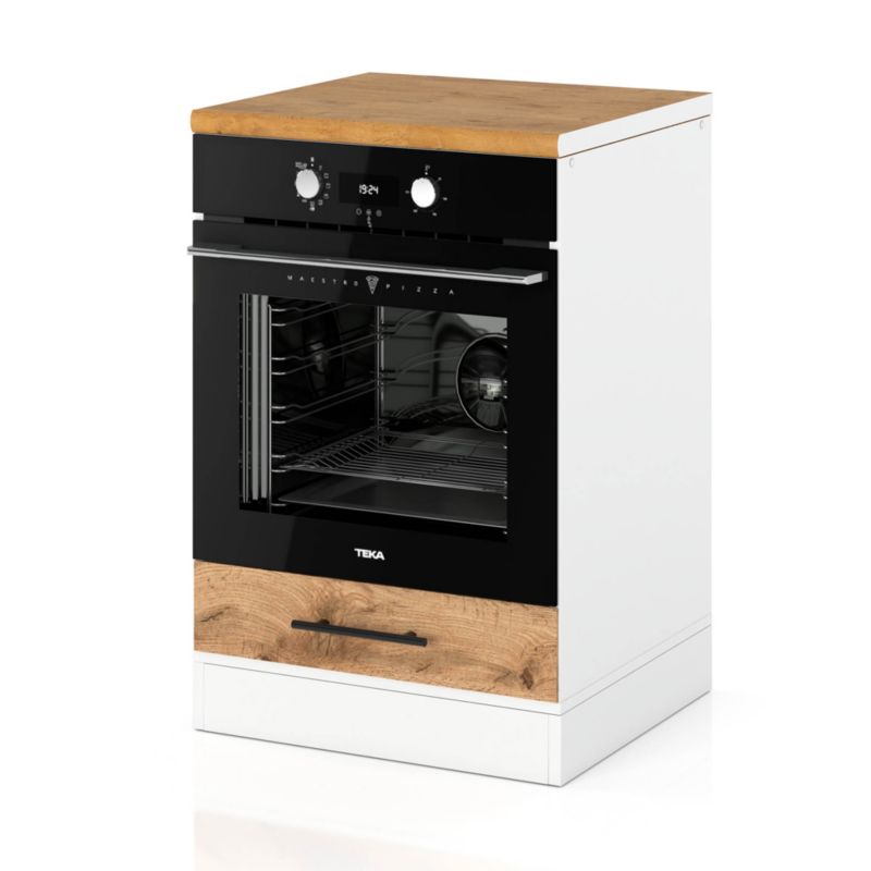 Szafka Kuchenna Hurtownia-Mebli Stojąca Do zabudowy piekarnika D60P sPremium 60cm Biały Mat Dąb Wotan 60x52x85 cm 1szt.