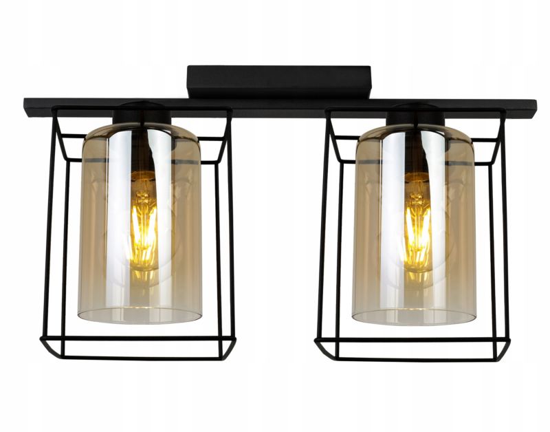 Lampa sufitowa wisząca Light Home LH Hella Cage 2x E27 60W szkło miodowy 1szt.